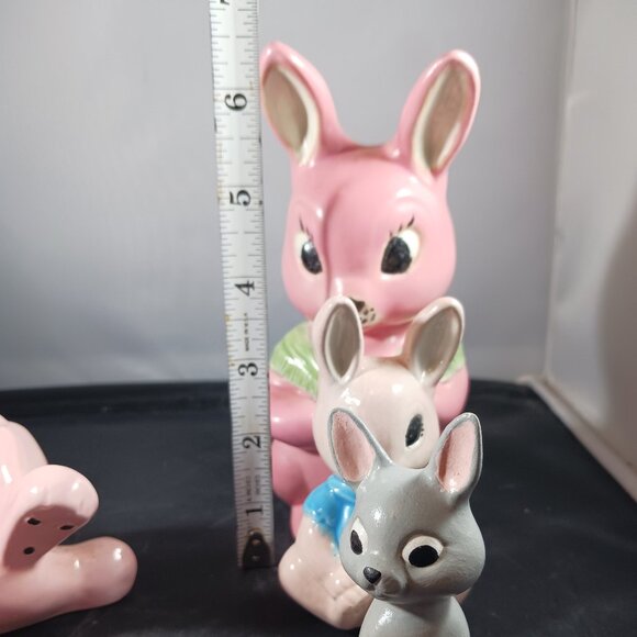 Vintage 5pcs Ceramic Bunny Rabbit Figurines Pink Glazed Shelf Decor - Picture 8 of 13